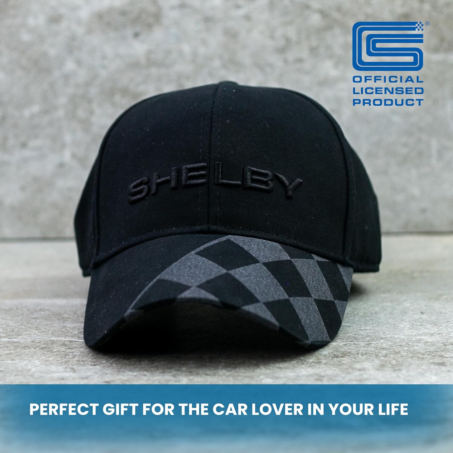 Shelby Black on Black Checkered Brim Hat | Officialy Licensed Shelby® Product | Adjustable, One-Size Fits All | Hook and Loop Tape Closure - Image 2