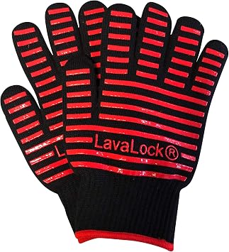 قفازات شواء LavaLock الشواء المقاومة للحرارة مع حماية معزولة من السيليكون - قفازات شواء فحم عالية الحرارة لغلاية ، كامادو ، BGE ، UDS وطباخات الأوفست كبيرة الحجم