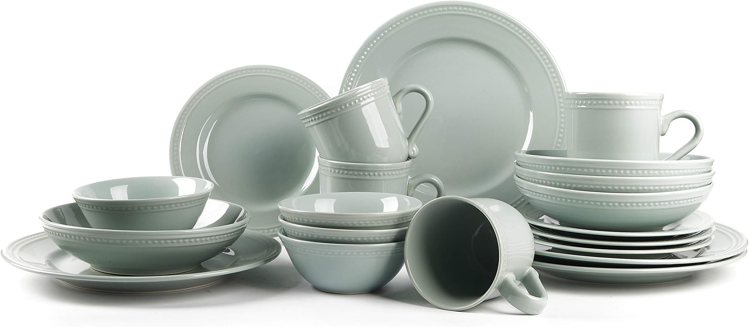 Pearl Dots Stoneware Dinnerware Set (20pc Set, Teal)