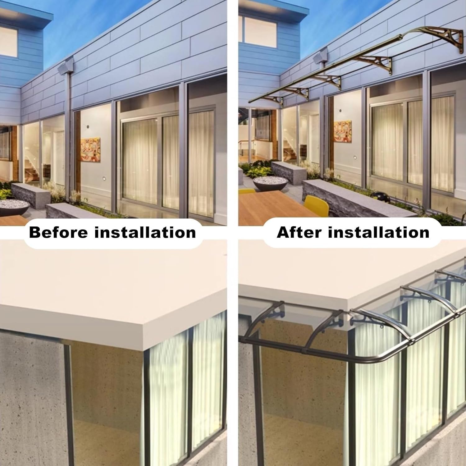 Waterproof Door Canopy Awning - Outdoor Rainproof Patio Window Awning with Polycarbonate Roof & Aluminum Bracket, Shockproof & Silent (60x180cm)