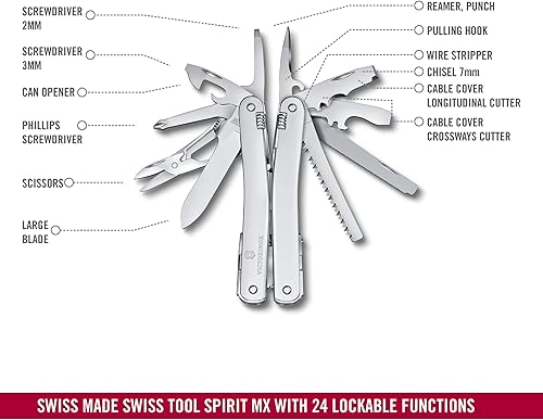 Miniatura 2 de Victorinox Swiss Tool Spirit MX Swiss Army Cuchillo multiherramienta de fabricación suiza de 24 funciones con hoja grande, alicates y cortador de