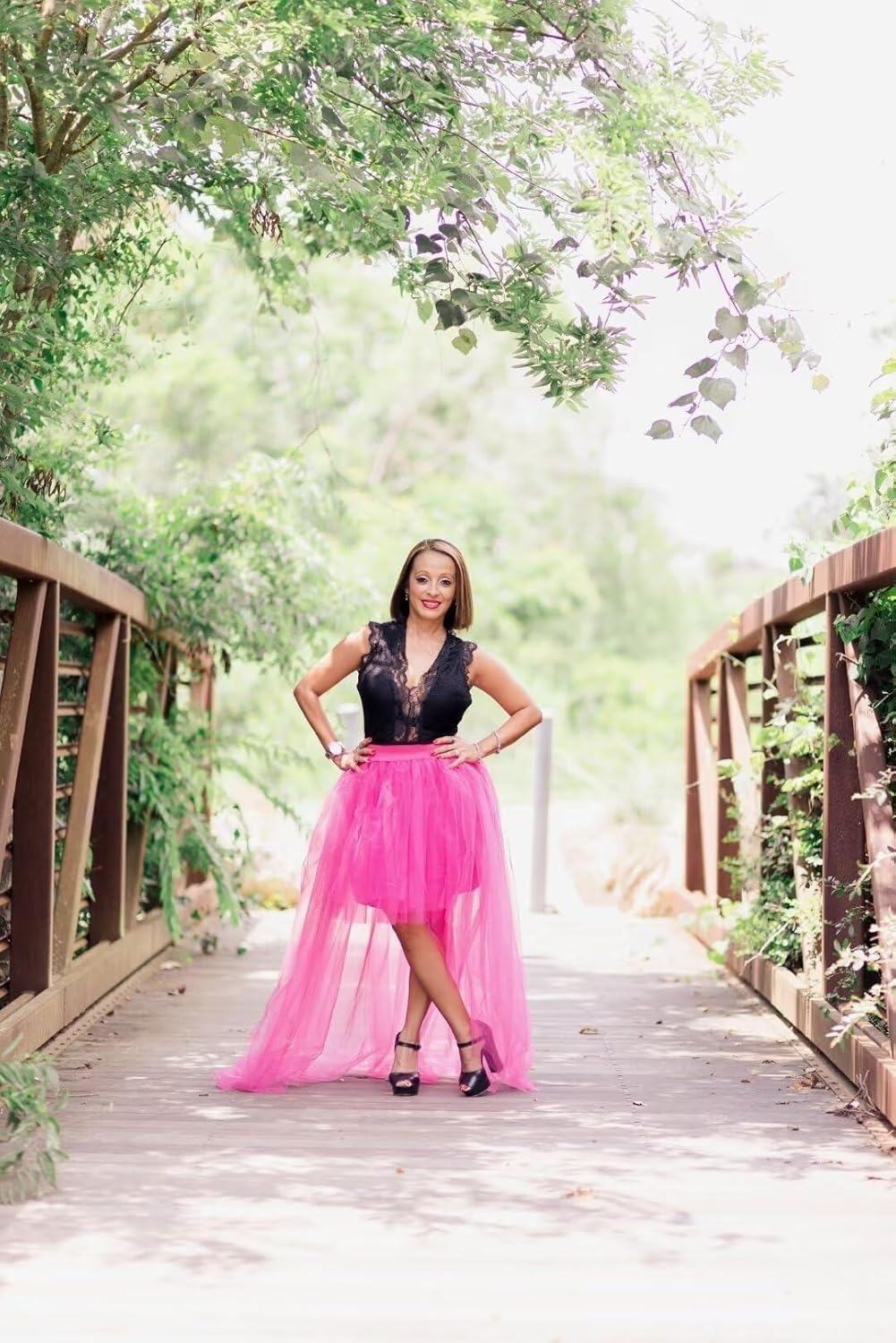 MisShow Women's Hi-Lo Long Tutu Tulle Bustle Skirt Elastic Waist Festival Party Skirt - Image 7