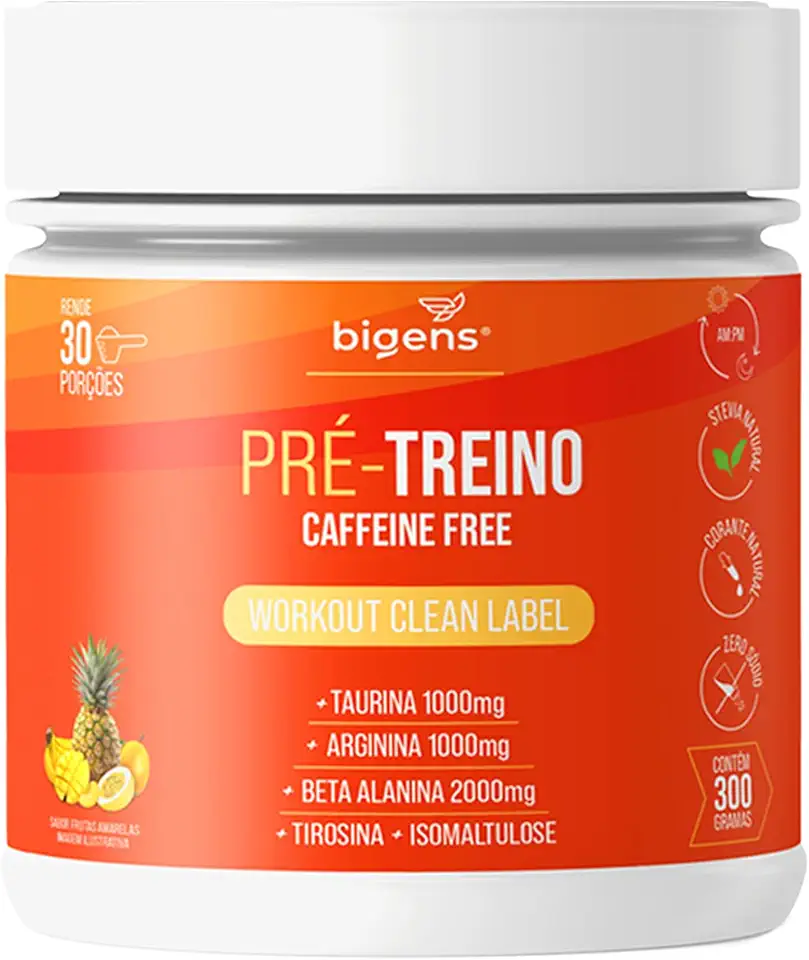 Pré Treino Bigens, Sem Cafeína, Adoçantes e Corantes Naturais, 300g (Unidade, Frutas Amarelas)