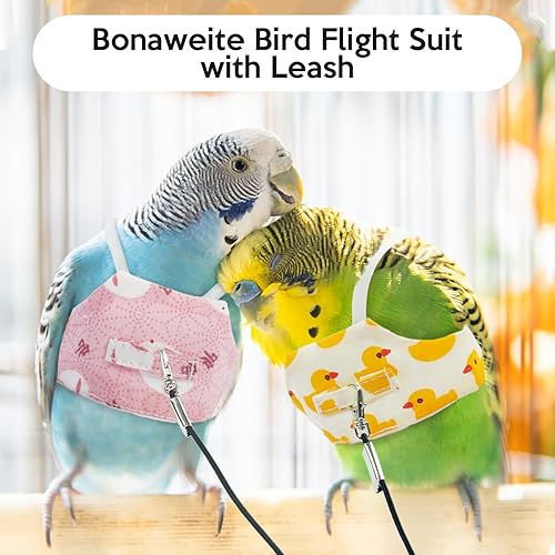 Miniatura 7 de Bonaweite Paquete de 2 chalecos de traje de vuelo de pájaros, arnés de loro con correa de 6.56 pies para entrenamiento de vuelo al aire libre, ropa