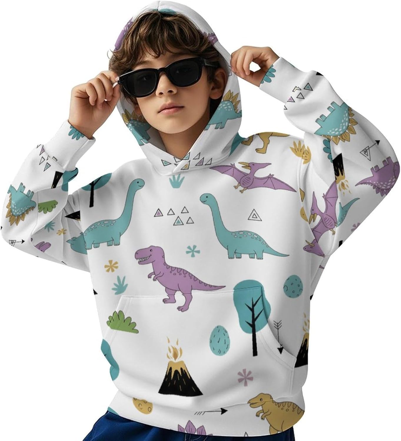 Boys Hoodies Kids Cartoon Dinosaur Long Sleeve Hooded Sweatshirts