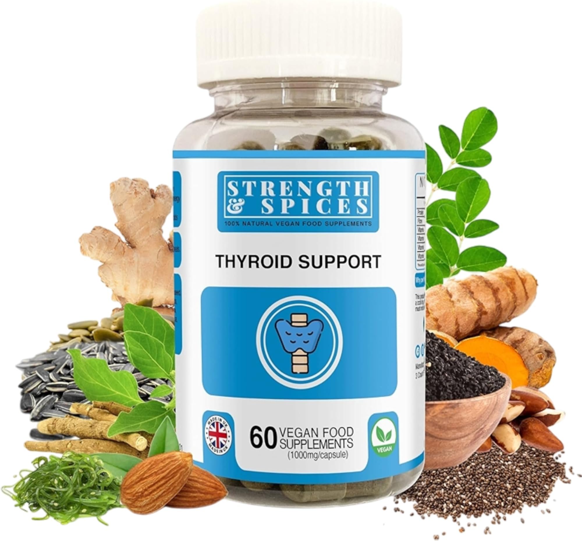 Strength & Spices - Thyroid Support, Iodine Supplement with Maca Root, Sea Kelp, Brazil Nuts and Ashwagandha, 60 Capsules