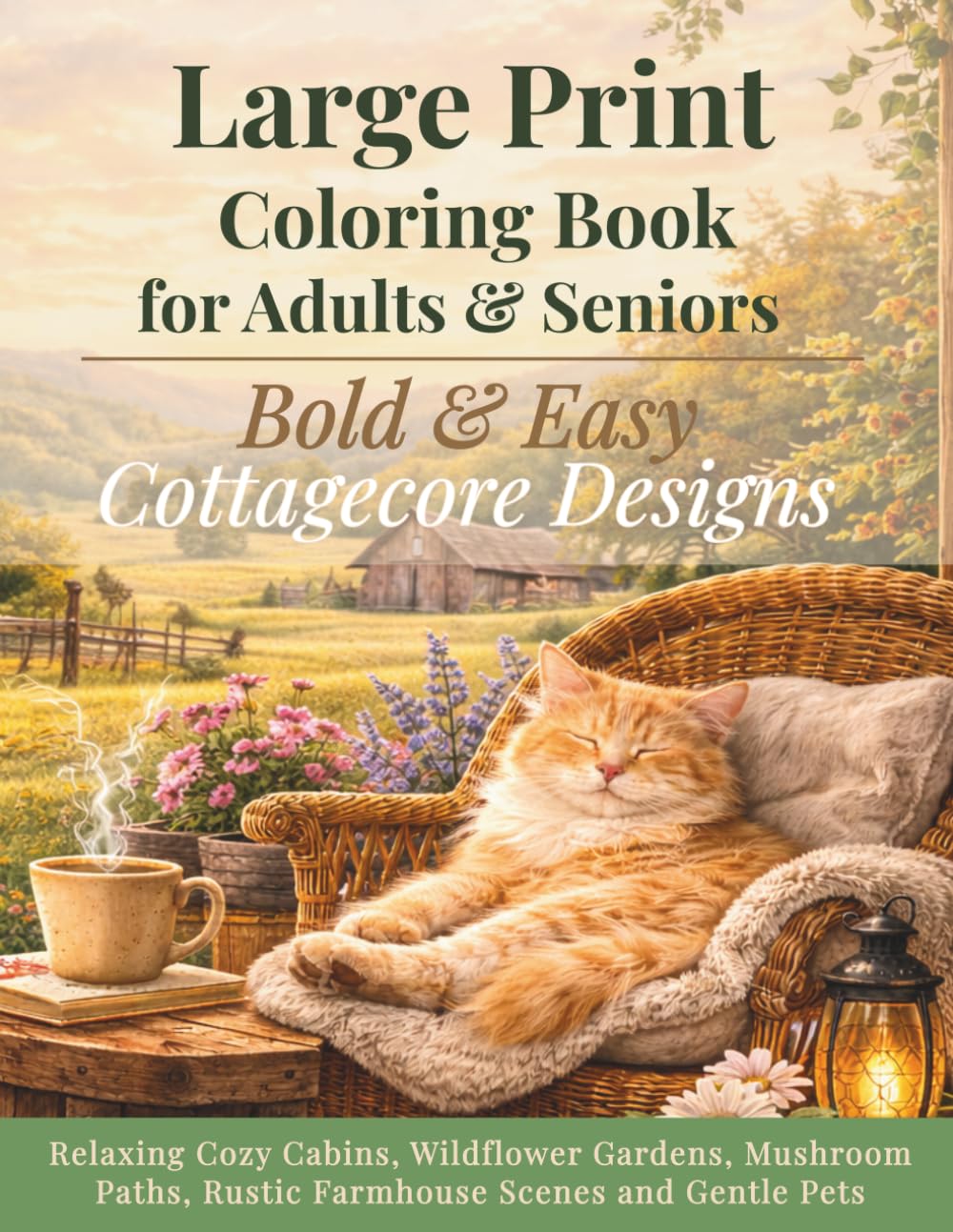 Large Print Coloring Book for Adults and Seniors: Bold & Easy Cottagecore Designs: Relaxing Cozy Cabins, Wildflower Gardens, Mushroom Paths, Rustic ... (Cozy Landscapes Large Print Coloring Books)