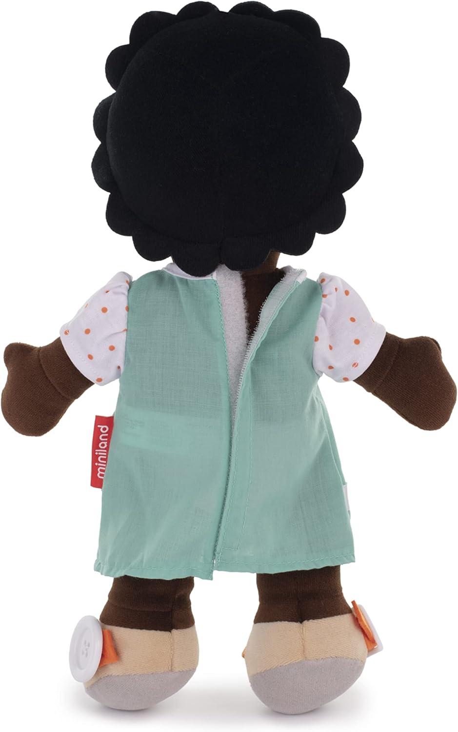 Miniland Washable Diversity Fastening Doll: African Girl. Develop Manual Skills and Personal Autonomy. Great for SEL. Children Will Learn How to Dress and Undress. from 2 to 6 Years.