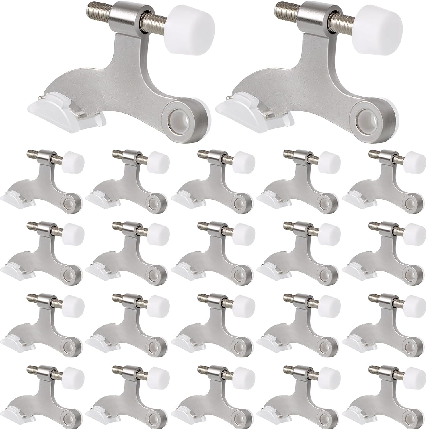 Chumia 48 Pieces Hinge Pin Door Stops Satin Brushed Door Stopper Adjustable Heavy Duty Hinge Wall Protector with Rubber Bumper Tips (Silver)