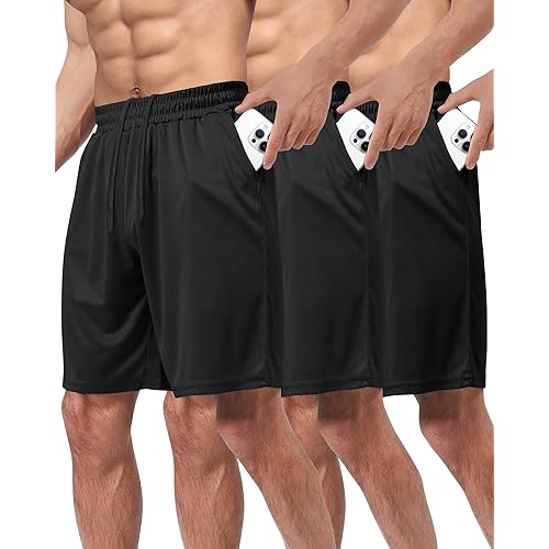 3 Pack Gym Basketball Mens Shorts - Quick Dry Black Workout Athletic Shorts with Pockets for Casual Running (S-6XL)