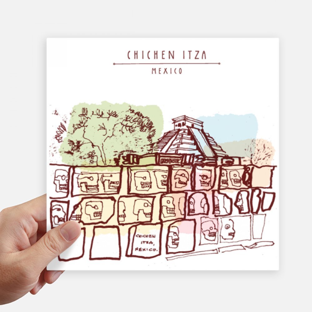 Sticker Chichen Itza Mexique 20cm dessin multicolore carré haute visibilité