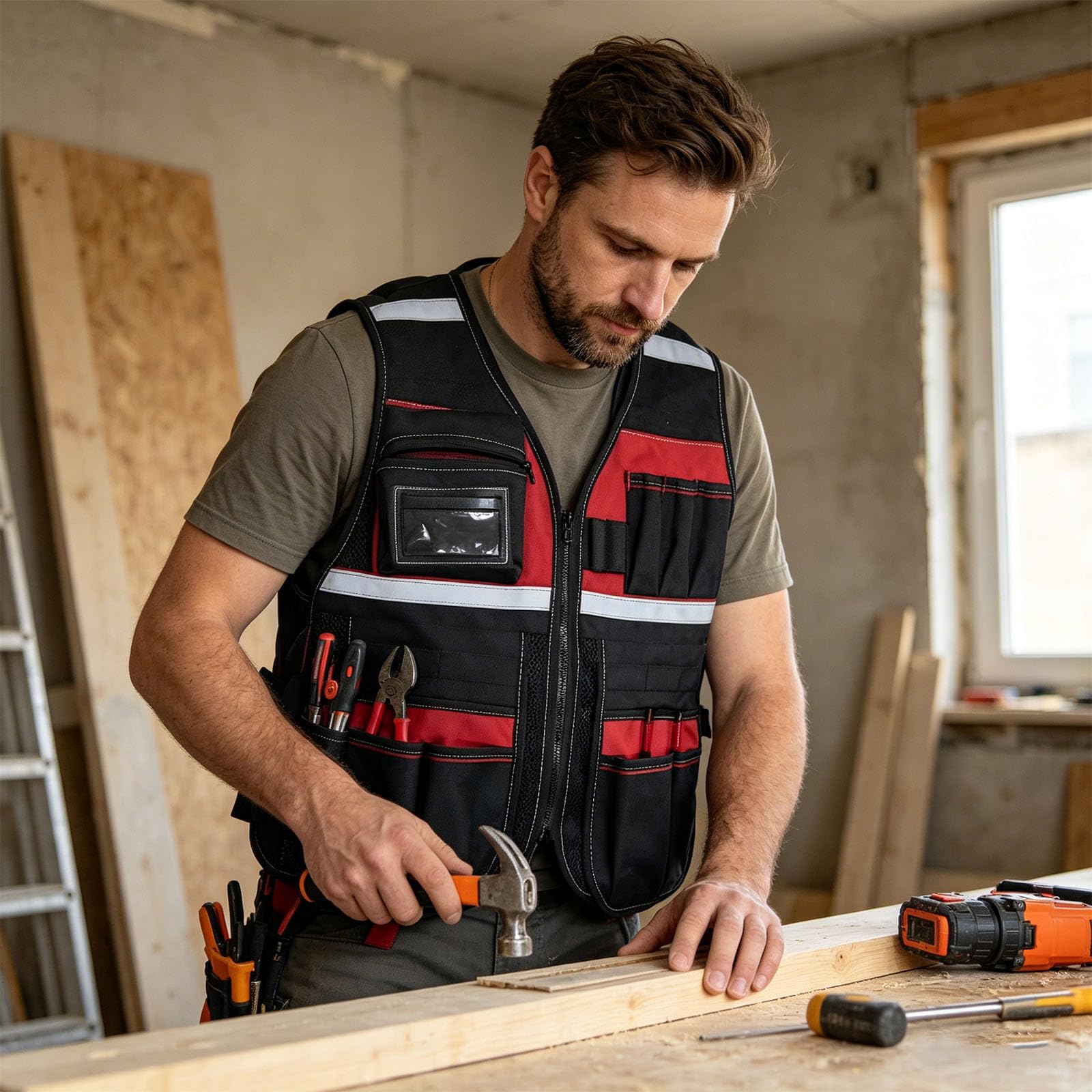 Arbeitsweste für Elektriker und Bauarbeiter Optimale Belüftung und schneller Zugriff auf Werkzeuge Klempner Werkzeugweste