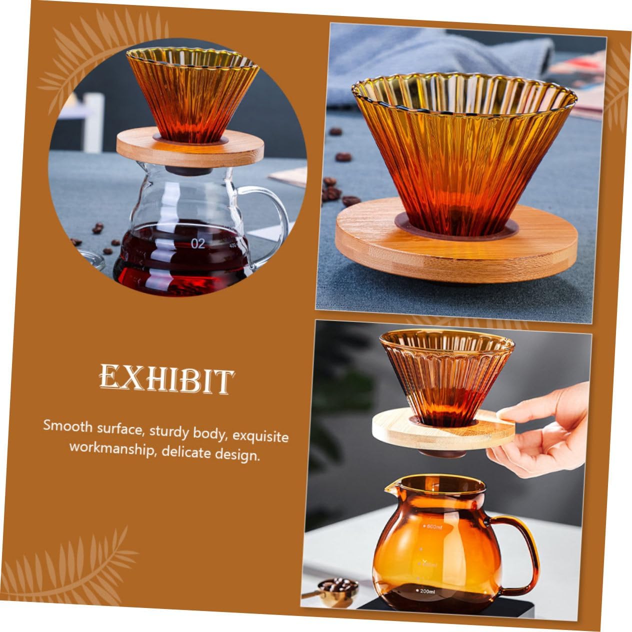 Pour-over Coffee Dripper Glass Wood Compatible Cup Filter for Cold Brew