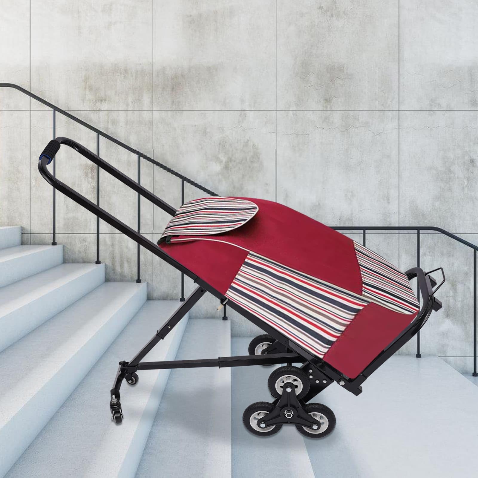 Wózek schodowy, składany wózek transportowy, wózek transportowy ze stali, podłokietnik z regulacją wysokości, 150 kg, wózek schodowy z 10 kółkami, czarny