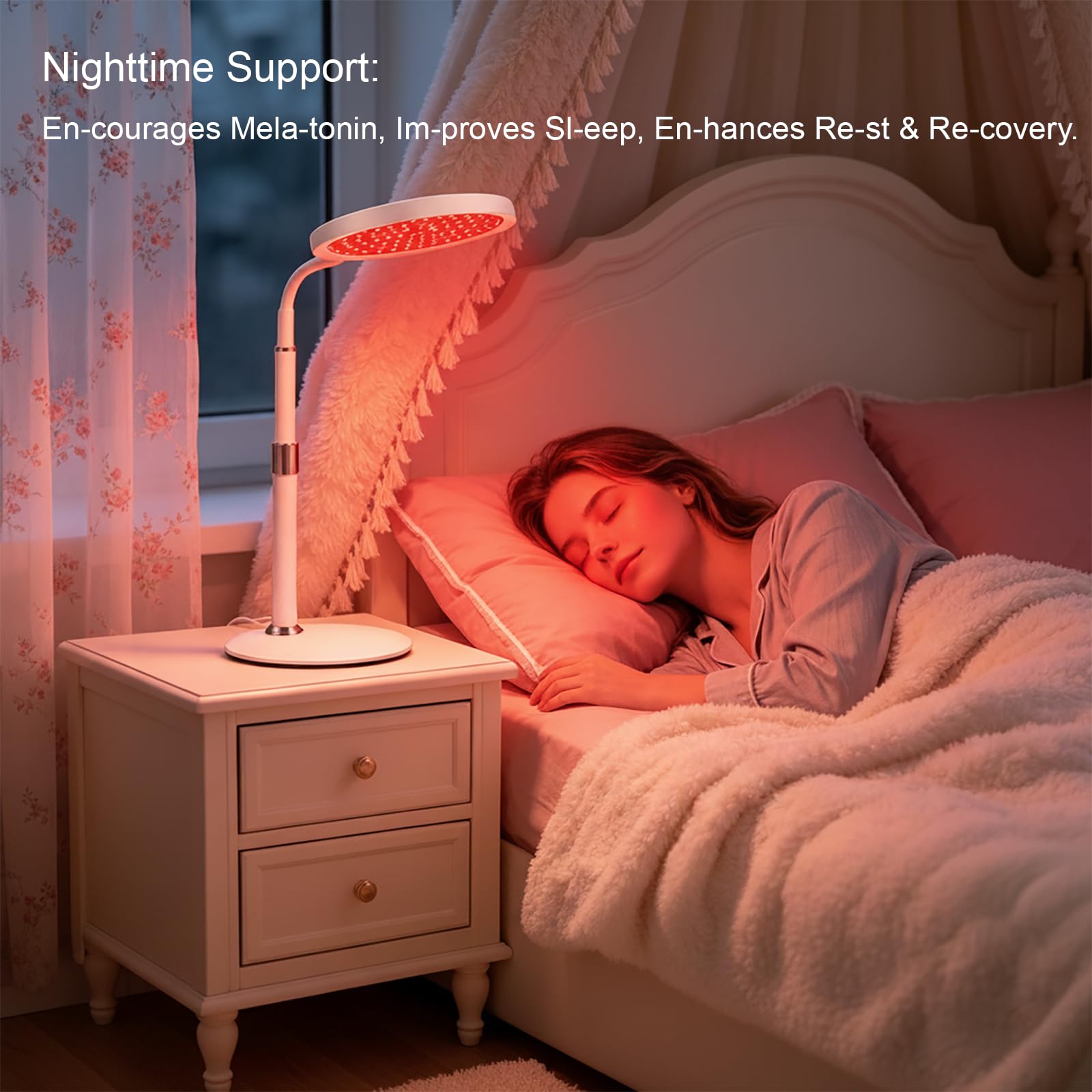 Lámpara de Terapia de Luz Roja e Infrarroja 660nm 850nm, Lámpara LED con Base, Luz Roja para Cara y Cuerpo, Diseño Cuello de Cisne, 100 LEDs, 9 Niveles, Brazo Ajustable, Temporizador