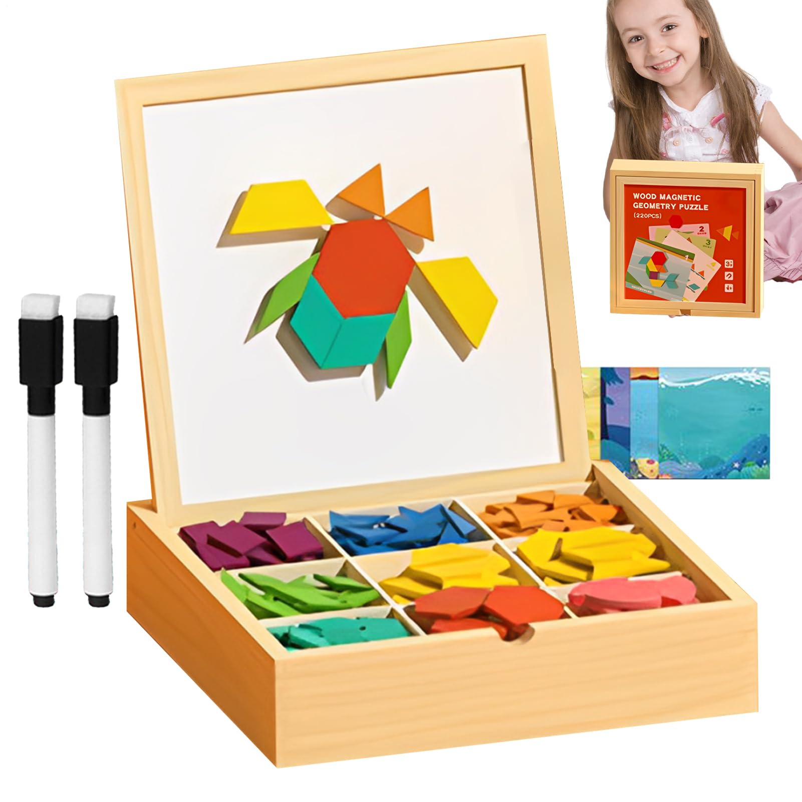Bloques Magnéticos para Construcción Juego Infantil con Geométricos | Set De Bloques Magnéticos Con Patrones Geométricos De Madera Juguete de juego educativo para niños niñas cumpleaños hogar