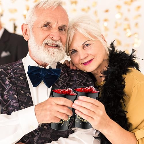 Miniatura 5 de 40 tazas de 16 onzas, 40, 50, 60, 70, cumpleaños, saludos a 40, 50, 60, 70 años, vasos de plástico dorados y negros para decoraciones de cumpleaños,