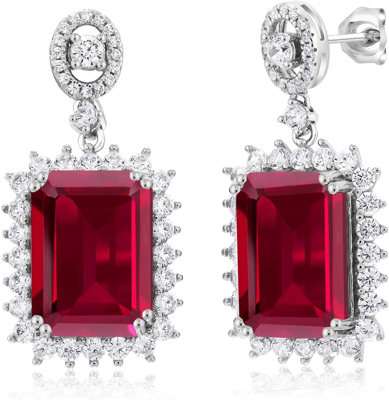 Gem Stone King 10-20 Cttw Gemstone Birthstone Halo Dangle Earrings For Women | 925 Sterling Silver | Emerald Cut 14X10MM | Fine Jewelry Gifts for Her Mom Women Wife - Image 6
