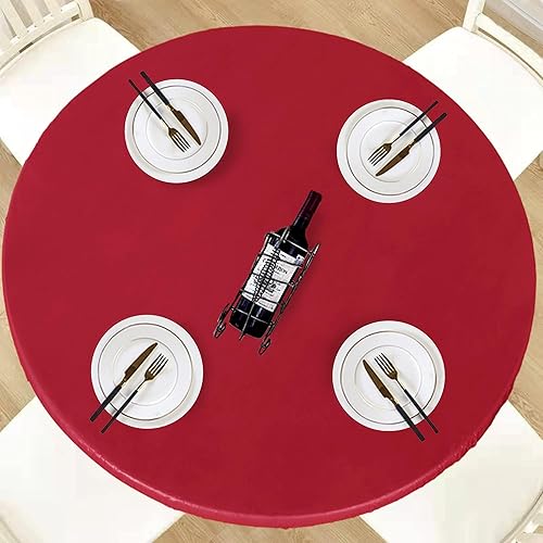 Miniatura 112 de LUSHVIDA - Mantel ajustable de vinilo para mesa redonda, impermeable y con borde elástico, mantel de plástico