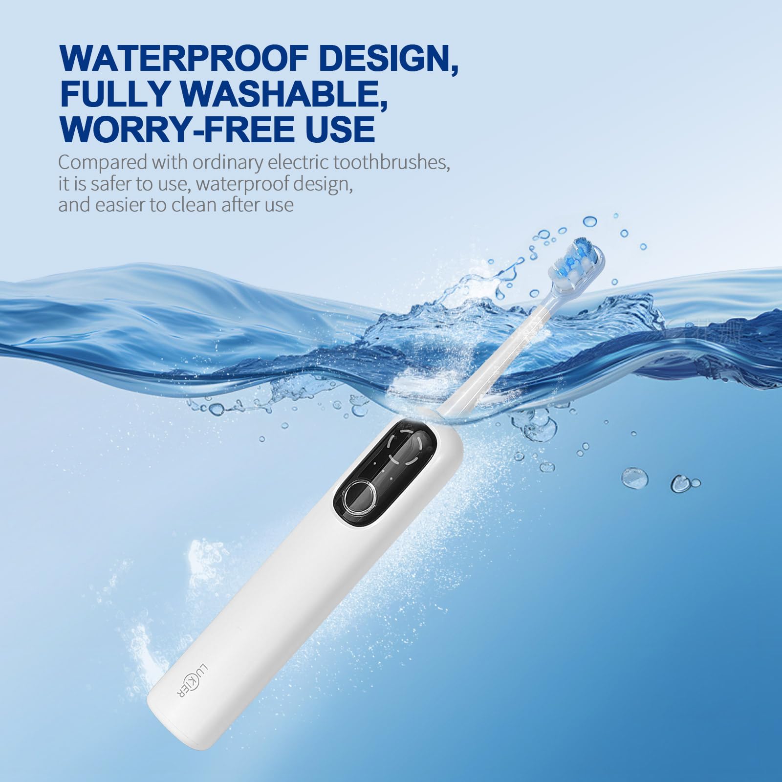 Cepillo de dientes eléctrico de viaje con oscilación y vibración de 60° | Batería de 1500 mAh, 4 cabezales de cepillo, IPX7 impermeable, carga rápida tipo C, 5 modos con temporizador inteligente