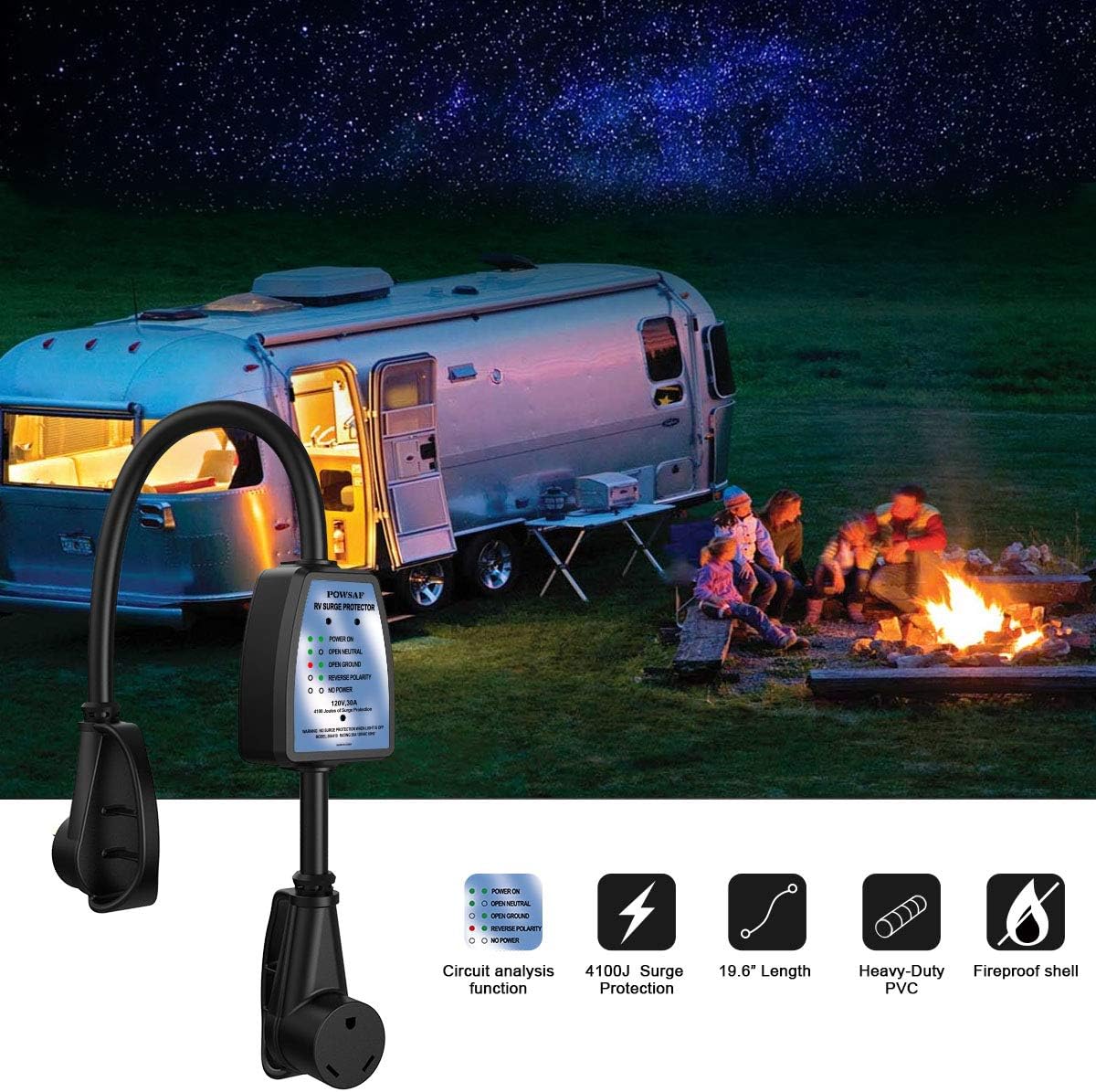 rv Surge Protector 30 amp, POWSAF rv Power Defender Voltage Protector/Monitor with Surge Protection(4100 Joules), Designed with Easy to Use Handles… : Electronics