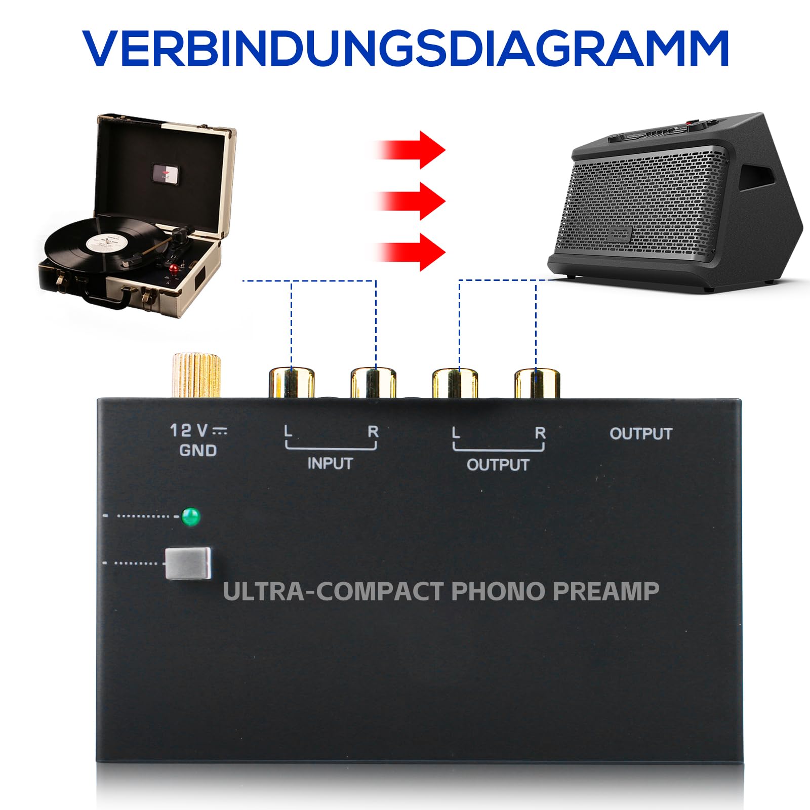 Phono Preamplificatore per Giradischi, Preamp con Adattatore DC 12V