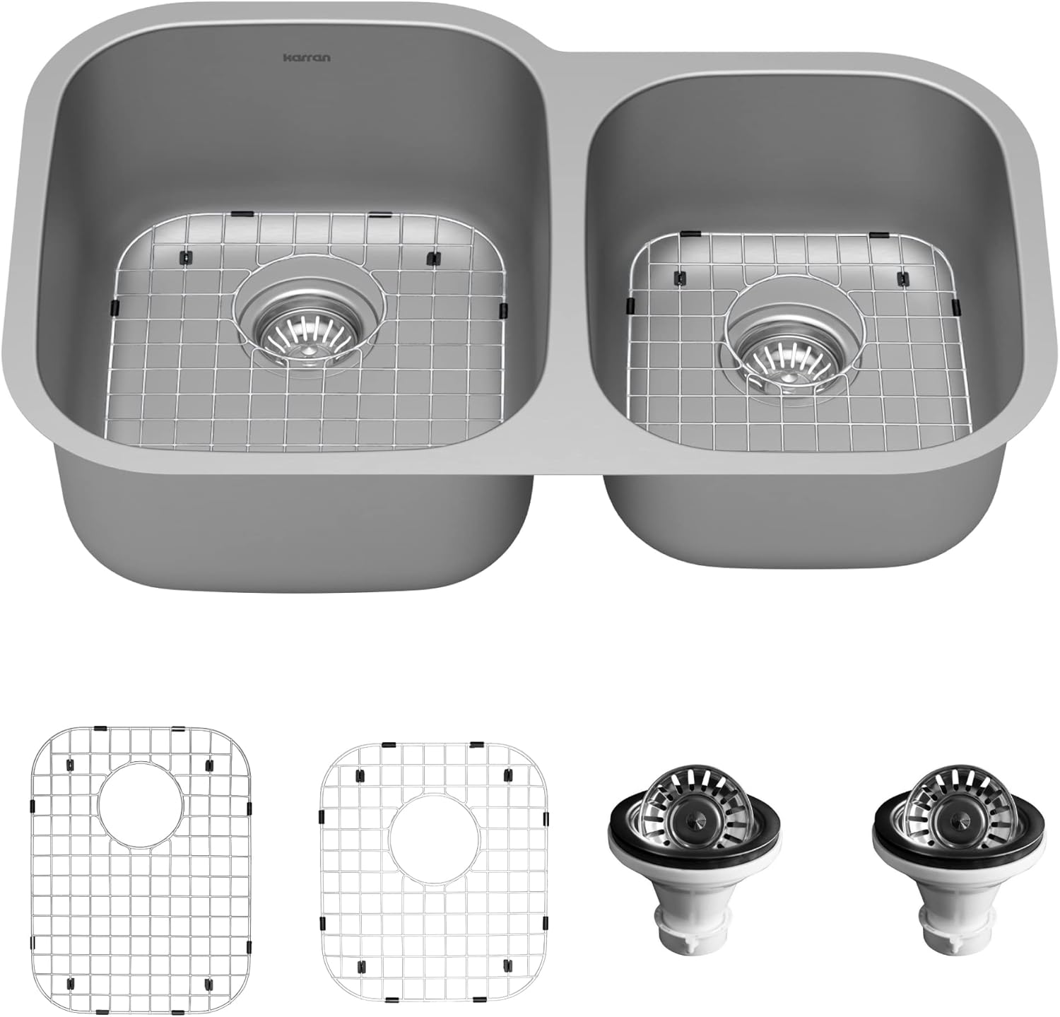 Karran 32" Undermount 18-Gauge Stainless Steel 60/40 Double Bowl Kitchen Sink Kit