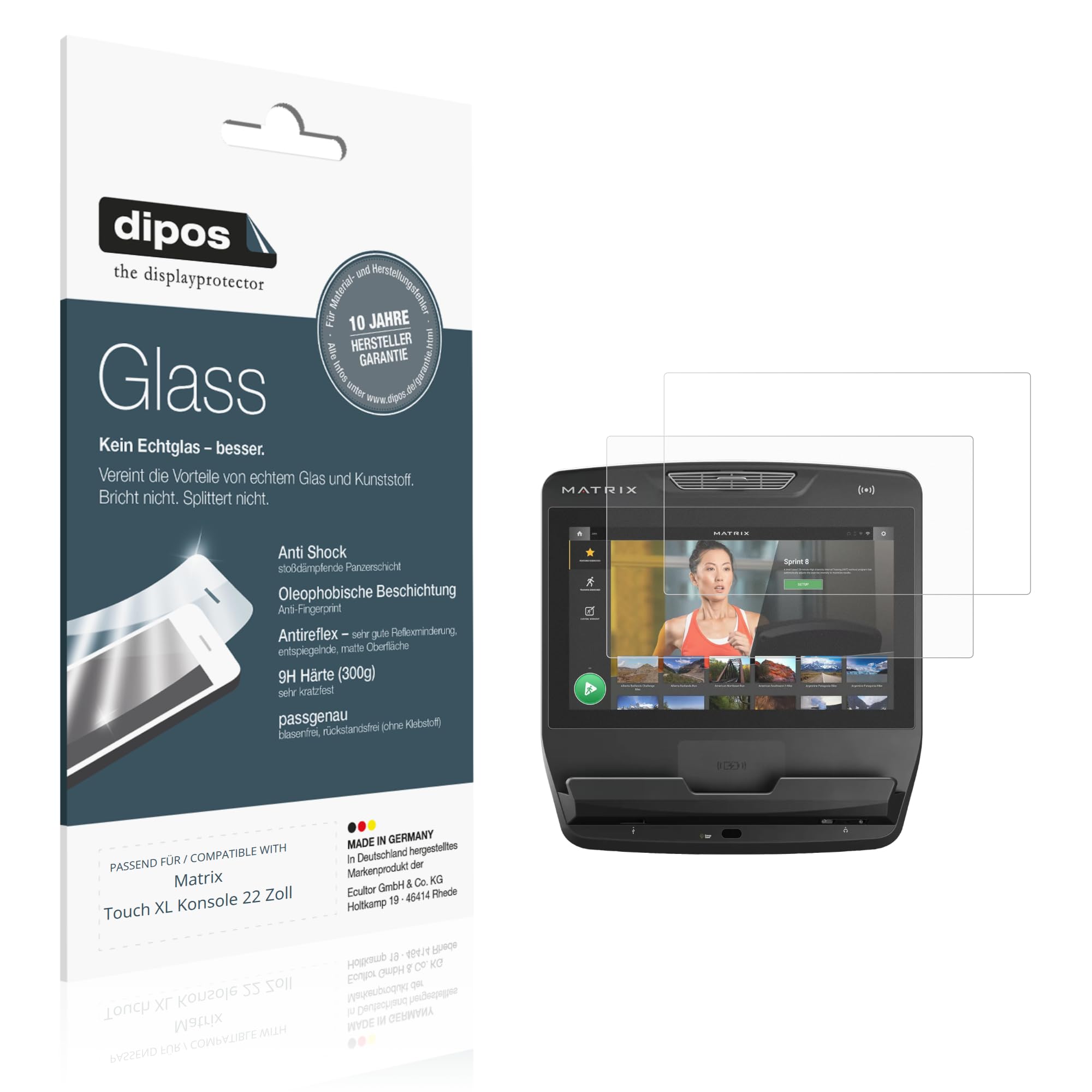 dipos 2x Protector de Pantalla 9H mate para Matrix Touch XL Konsole 22 Zoll | Antirreflejos, no se rompe ni astilla, no es cristal, antigolpes, antiarañazos, sin burbujas, autoadhesivo