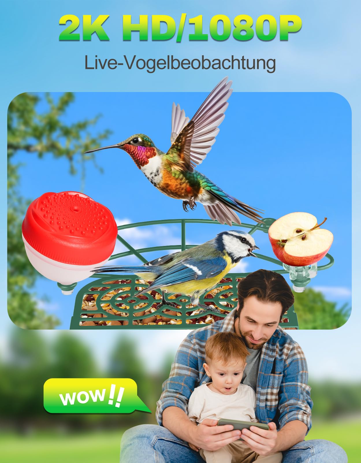 4UMOR Vogelfutterhaus mit Kamera, KI-Vogelerkennung Live-Beobachtung Automatische Aufnahme Solarbetrieb Metall Vogelfutter mit Eichhörnchensicher WLAN & Nachtsicht IP65 Wasserdicht 2K HD Video Smart