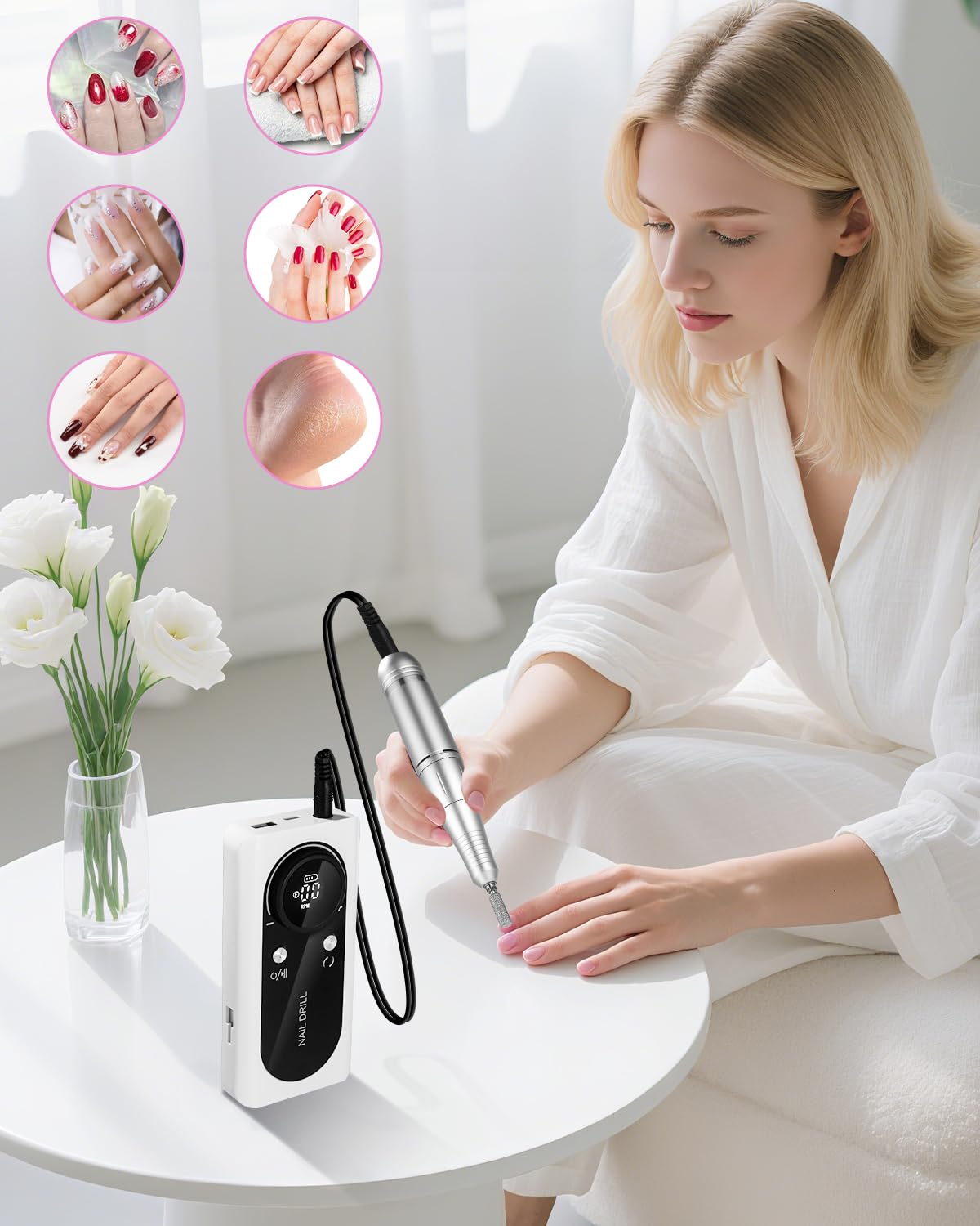 Ponceuse pour Ongles Professionnelle,45000 RPM Lime a Ongle Electrique Rechargeable,Machine Maucure Pédicure Portable,Ponceuse Ongle Avec LED Écran,pour Pédicure Manucure pour Salon/Maison