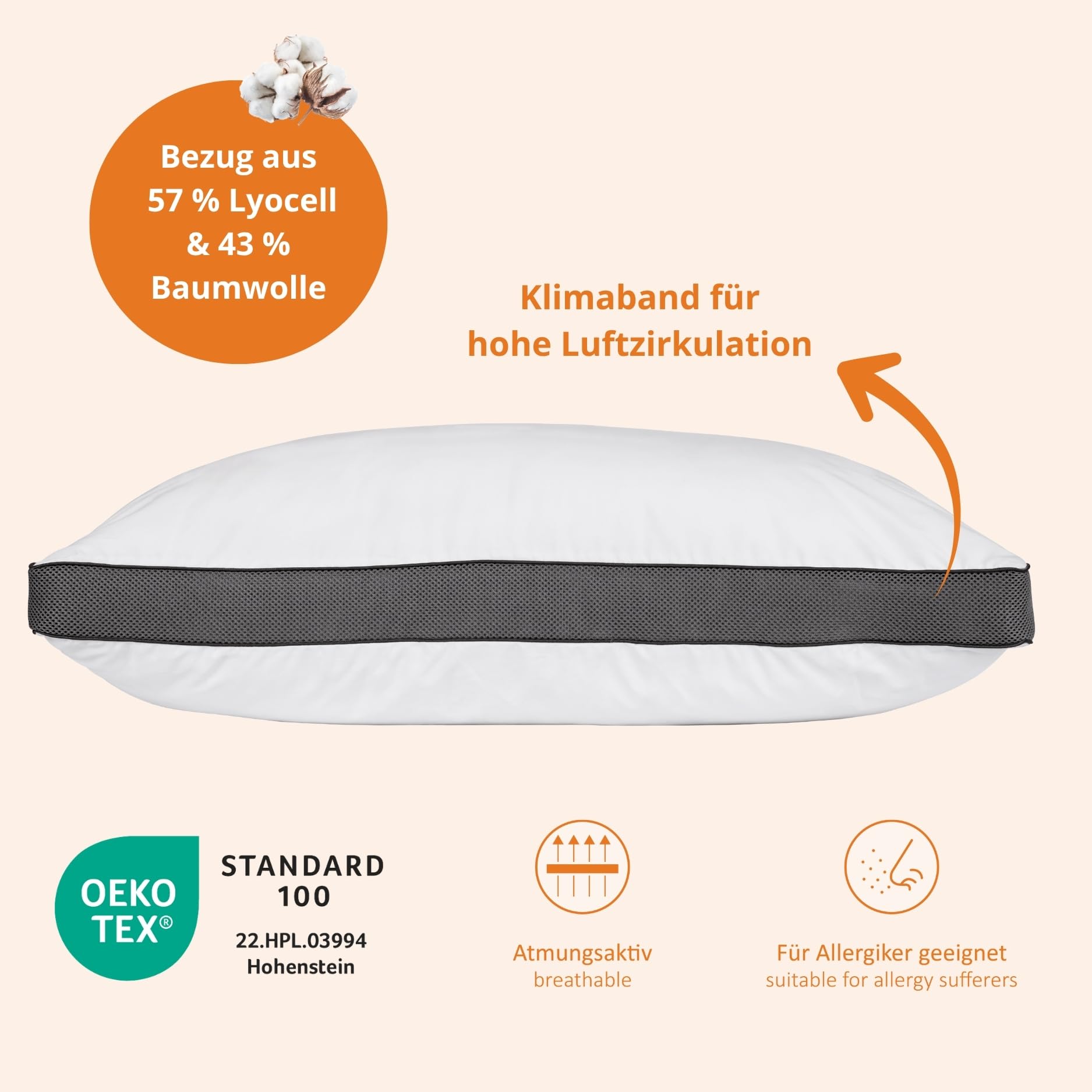sleepling Lyocell Kopfkissen 80x80 cm, Kissen Ultra weich & extra Soft, Allergiker Schlafkissen 80 x 80, Bettkissen, Pillow, atmungsaktiv, Oeko-Tex, Made in EU, bis 60 Grad waschbar