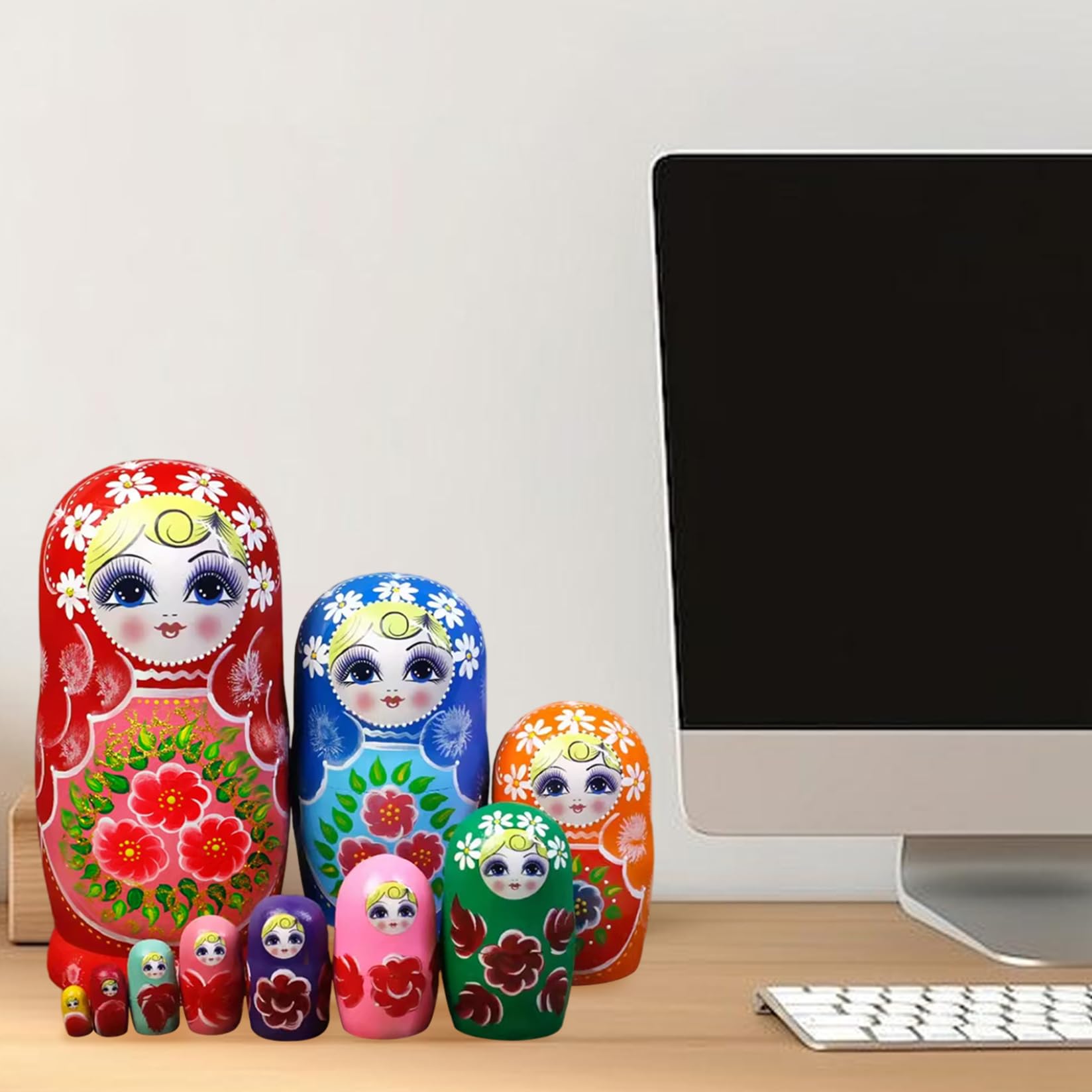 10 Unids/Set Muñecas Rusas Anidadas, Muñeca Matryoshka Apilable De Madera, para Niños, Niños, Adultos, Decoración De Estantes para El Hogar, 21 Cm