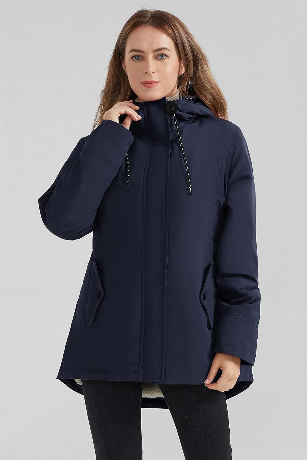 ELEZAY Women's Parka Jacket Hooded Stylish Winter Coats with Polar Fleece Lining Mid Length Warm Parka Coats Zipper Closure - Image 4