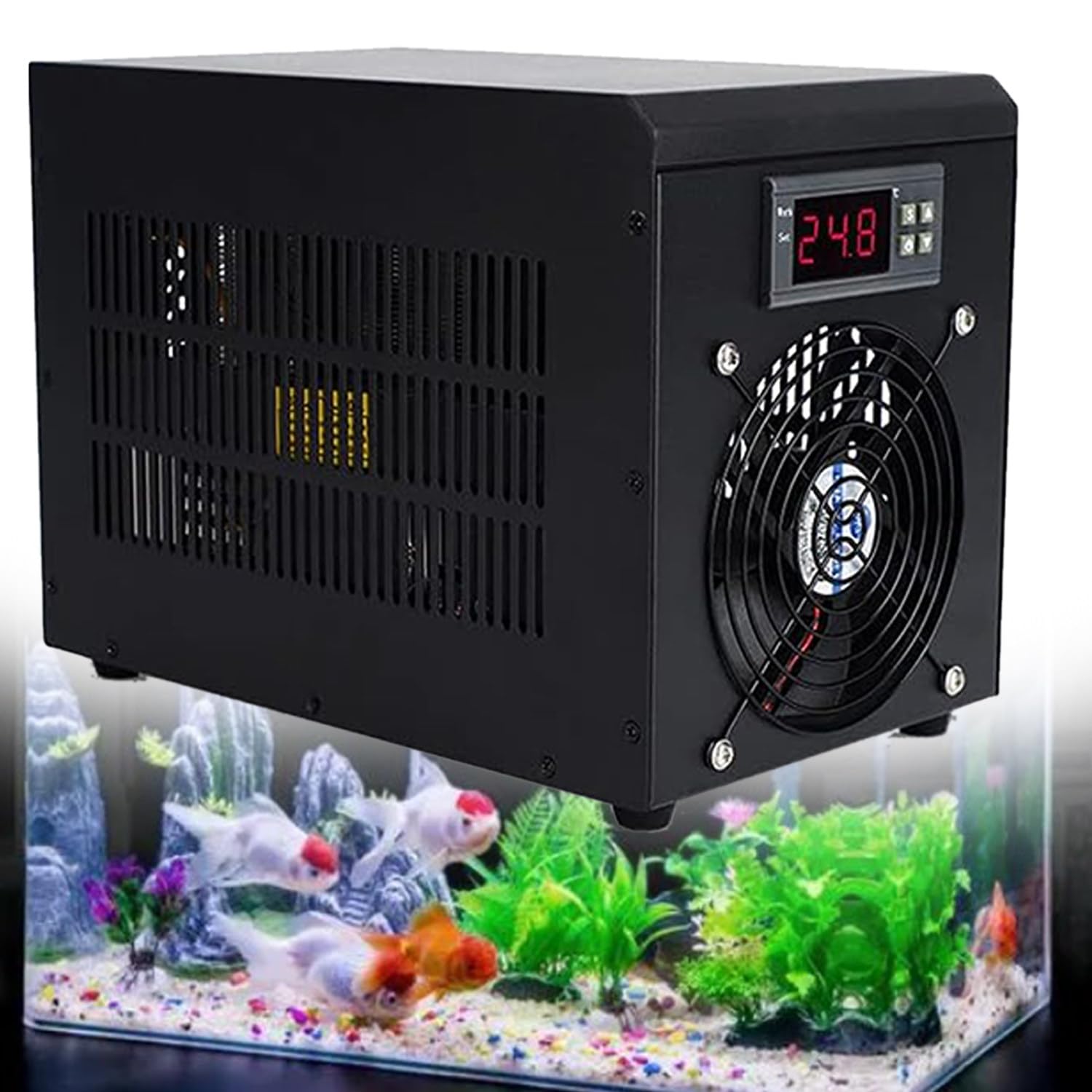 Aquarium-Kühler, Wasserkühler, elektronisches Aquarium, digitales Aquarium, Kühlgerät für Fischtanks, einfache Temperatureinstellung mit Pumpe und Rohr für Hydrokultur, Unkraut, Korallen