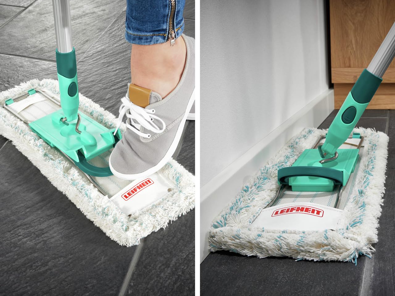 Leifheit Mopa Profi XL Micro Duo con bastone telescopico in acciaio, mop professionale con custodia per lavaggio, mop con giunto mobile a 360°