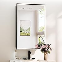 Vista 26 de TokeShimi Botiquín empotrado de 26 x 30 pulgadas con espejo montado en la pared, espejo biselado de metal con almacenamiento para tocador de baño