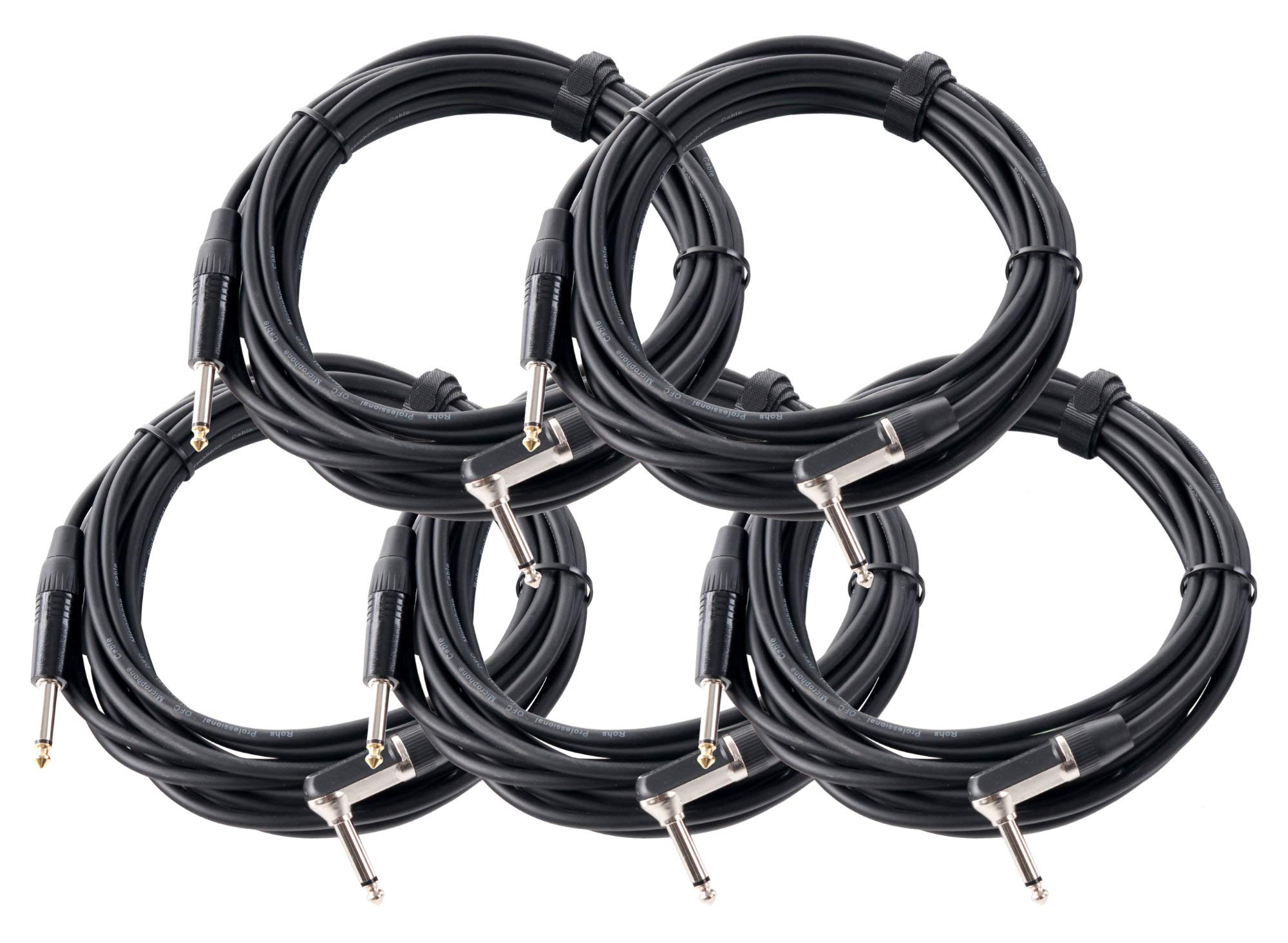 Pronomic 5er Set Stage INST-A-6 Klinkenkabel (6,3 mm Winkelstecker, Gitarren-/Instrumentenkabel, Länge 6 m) Schwarz