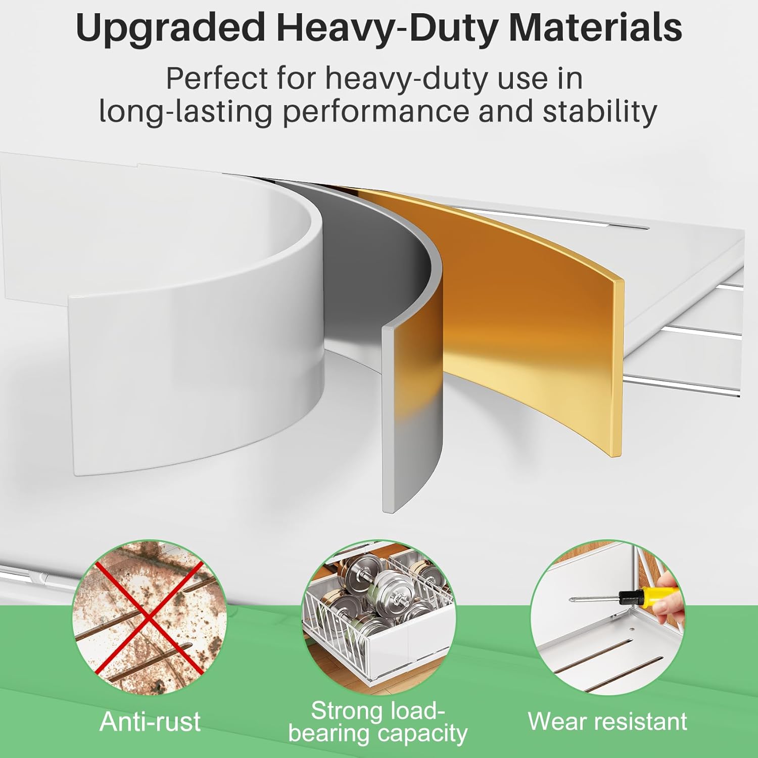 Pull out Cabinet Organizer, 2-Pack Expandable Width(9.8"-13.8") Heavy Duty Slide out Drawers with Raising Pad for Framed Cabinets, Adhesive Roll Out Shelves for Pantry, Kitchen,Bathroom Storage(White)