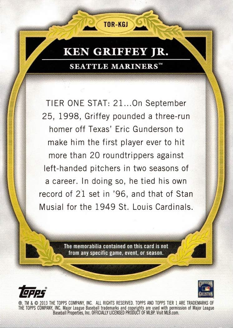 2013 Topps Tier One Relics #TOR-KGJ Ken Griffey Jr Game Used Bat Baseball Card - Only 399 made!