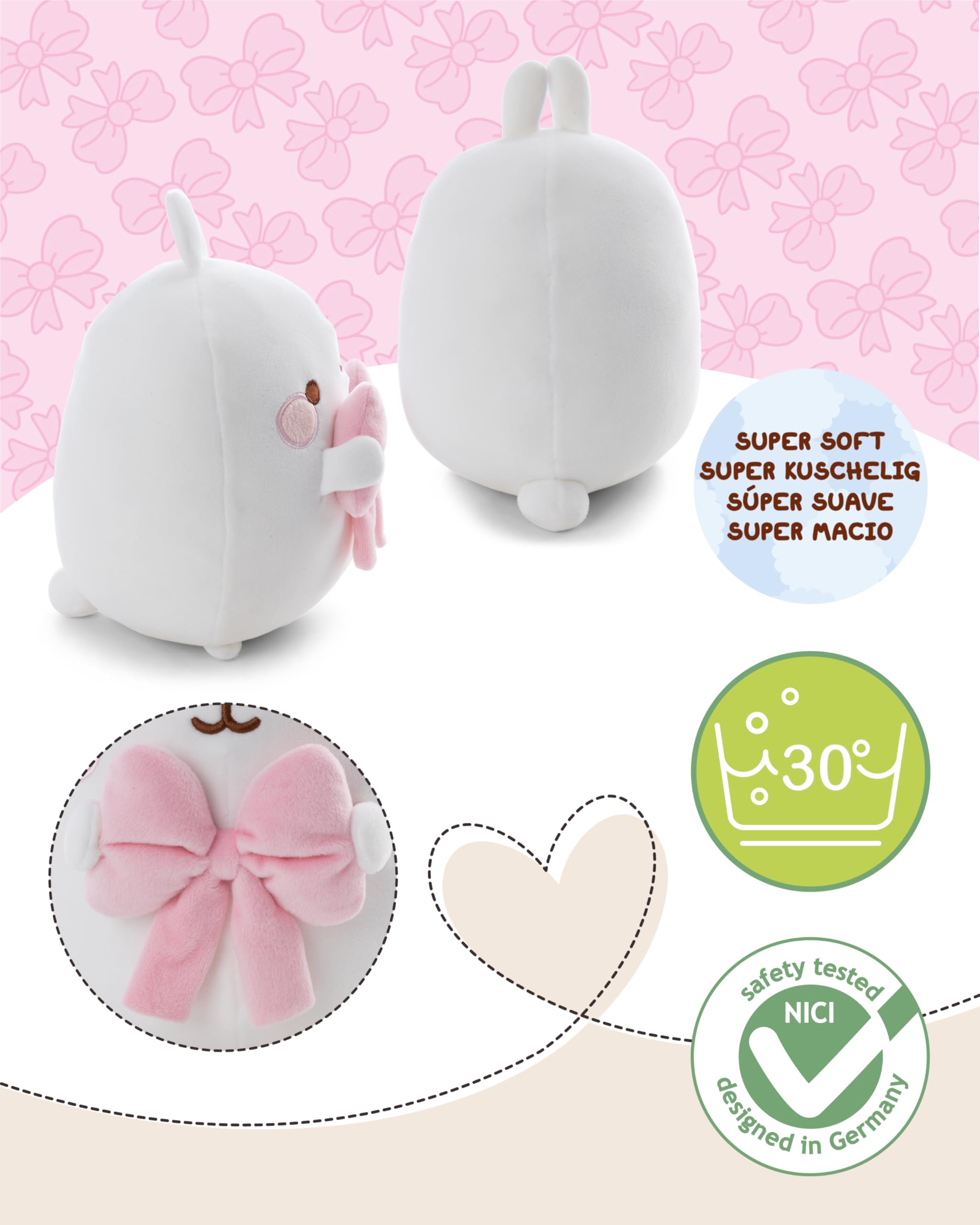 NICI Kuscheltier MOLANG mit Schleife 48cm - weiß - 62786 | Stofftier aus weichem Plüsch, niedliches Plüschtier zum Kuscheln und Spielen, für Kinder & Erwachsene, tolle Geschenkidee