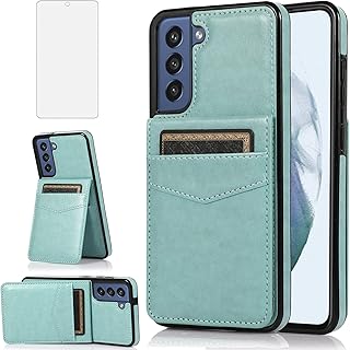 Asuwish Phone Case for Samsung Galaxy S21 FE Gaxaly S 21 FE 5G with Tempered Glass Screen Protector Credit Card Holder Wallet Cover Stand Leather Cell Glaxay S21FE5G UW S21FE 21S G5 Women Men Green