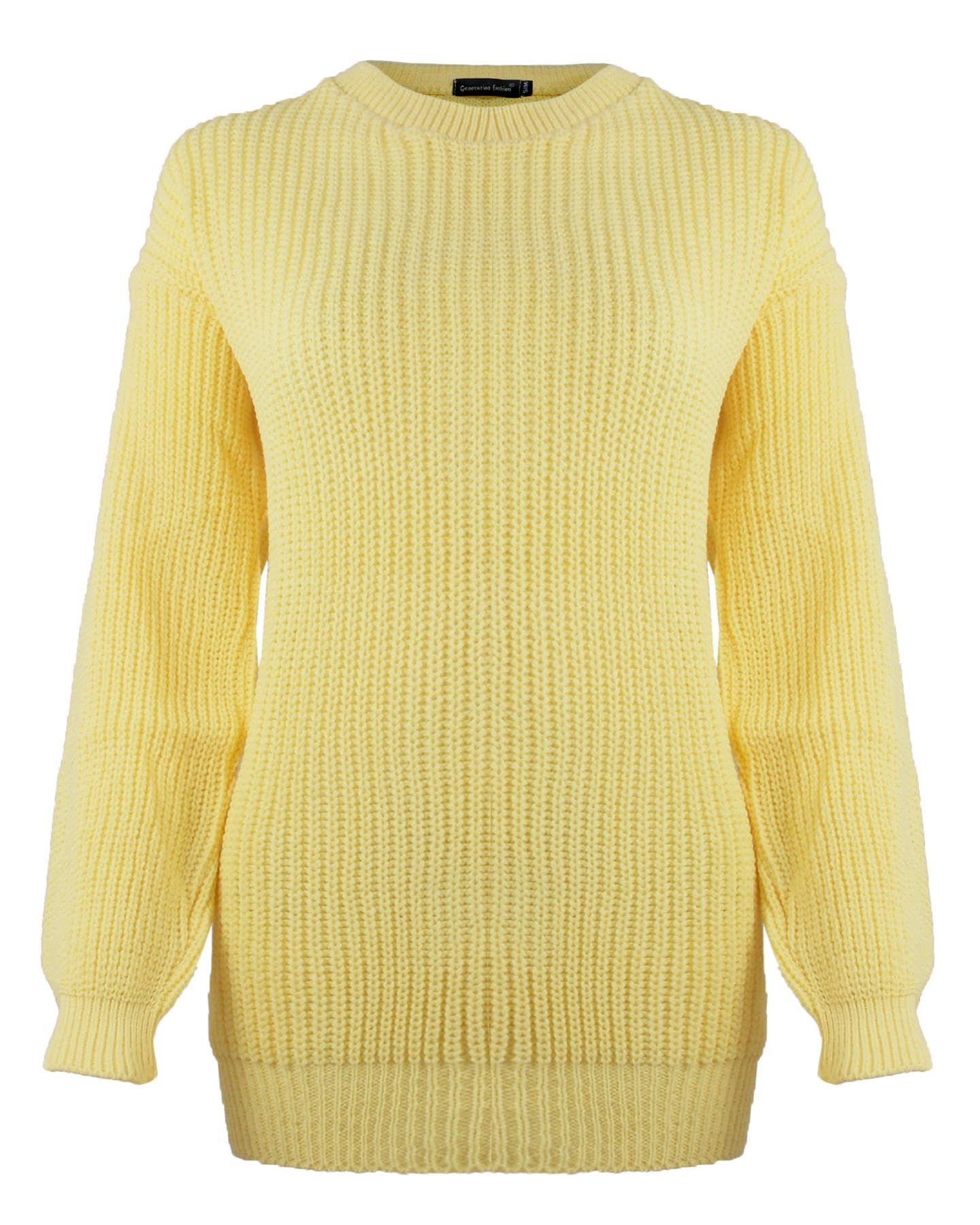 Generation Fashion New Ladies Women Oversized Long Sleeve Knitted Baggy Jumper Sweater Crew Neck Pullover Top[Primrose,LXL]