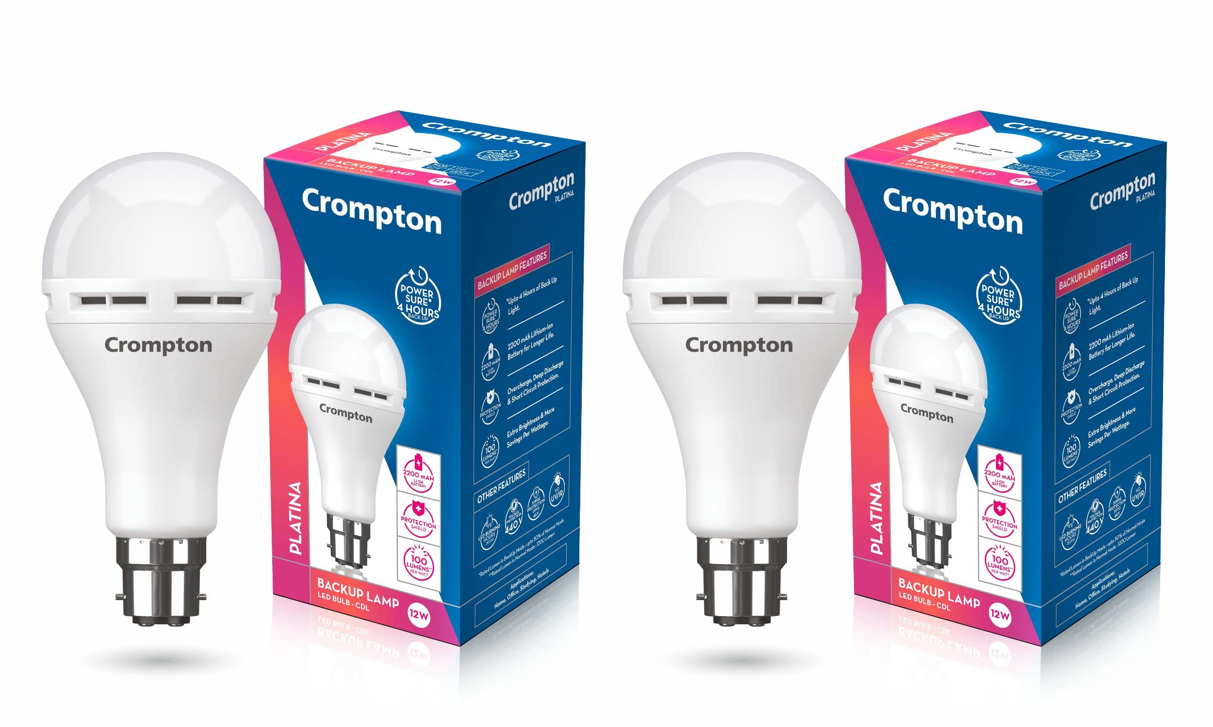 Crompton Emergency 12 W LED Bulb Base B22 Cool Day Light (Pack of 2)