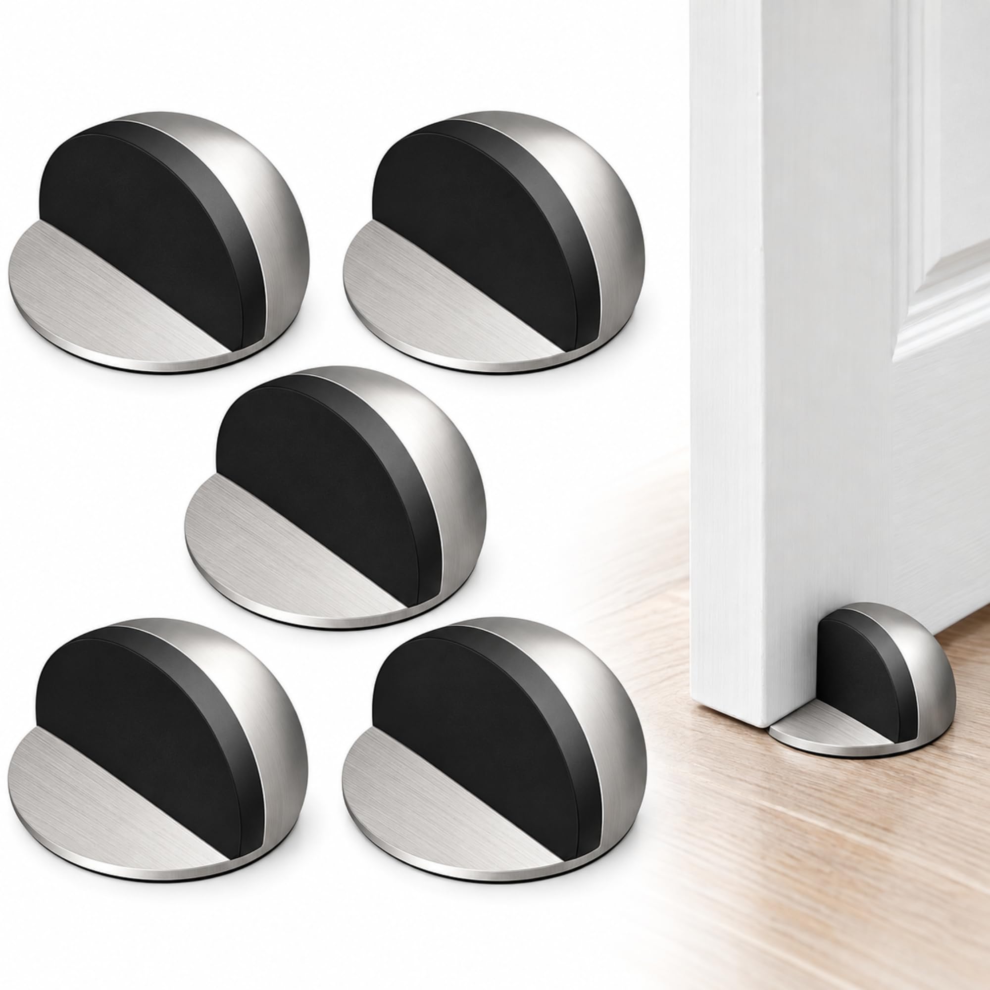 Topes para Puertas Suelo, Cuñas para puertas PVC, 5 Unidades Plateadas - imagen 1
