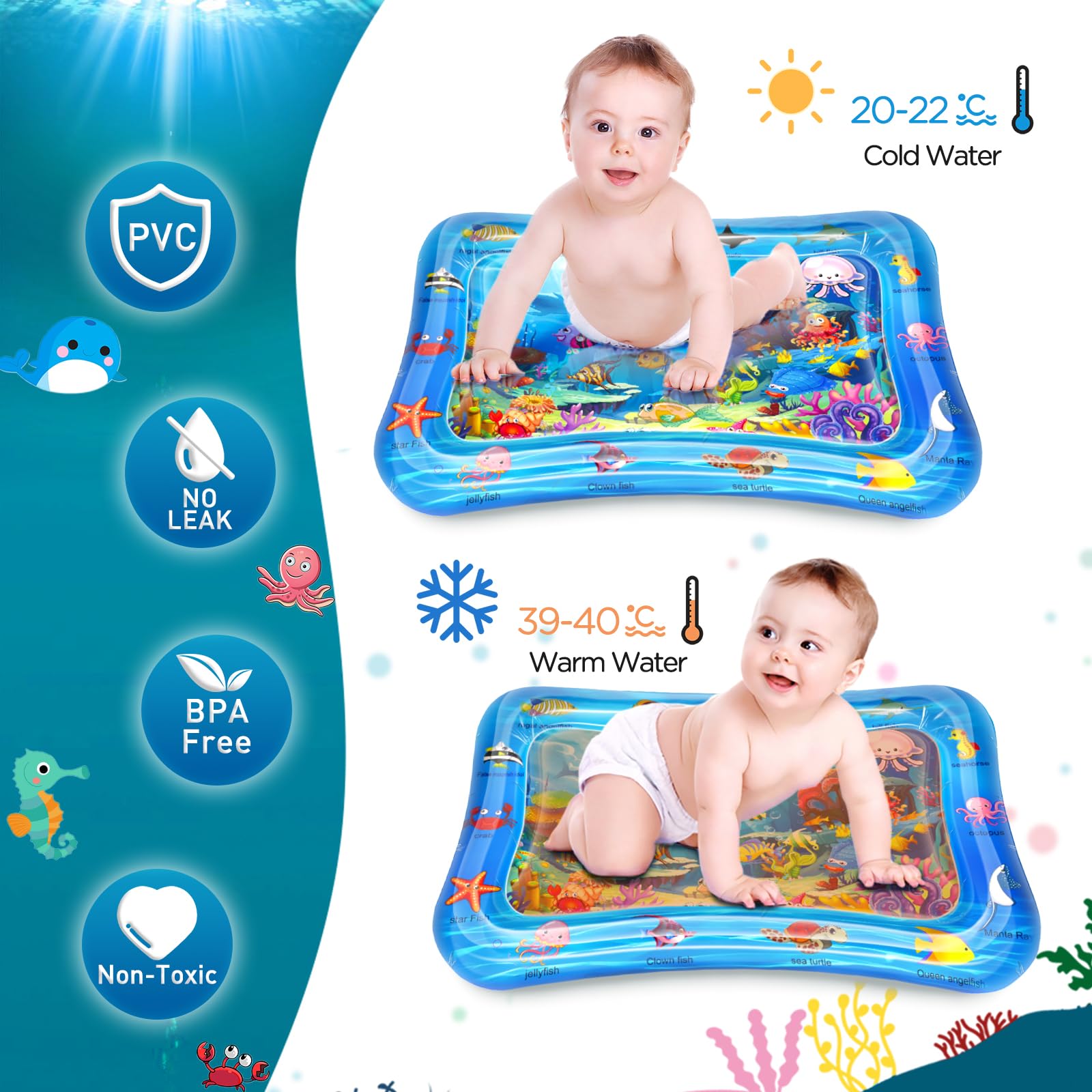 WEARXI Baby Toys, Tummy Time Mat Premium Baby Water Play Mat, Baby Essentials Shower Gifts, Baby Toys for Infants and Toddlers 3 to 24 Months, Encourages Baby’s Growth and Strength, Compact & Portable — view 4