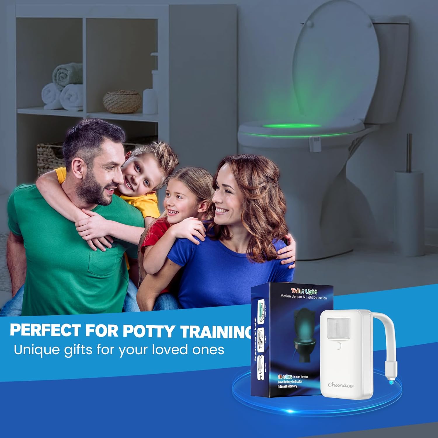 2 Pack Toilet Night Lights with Motion Activated Sensor,16-Color Changing LED Inside Toilet Bowl Nightlight, Cool Stuff for Bathroom Accessories Decor, Unique Gadgets for Men and Kids Brithday Gifts