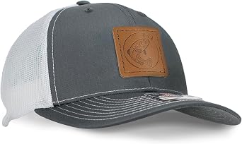 Leather Patch Hat for Men - Richardson 112 Trucker Hat w/Full-Grain Leather Patch, Laser-Engraved, Machine-Stitched