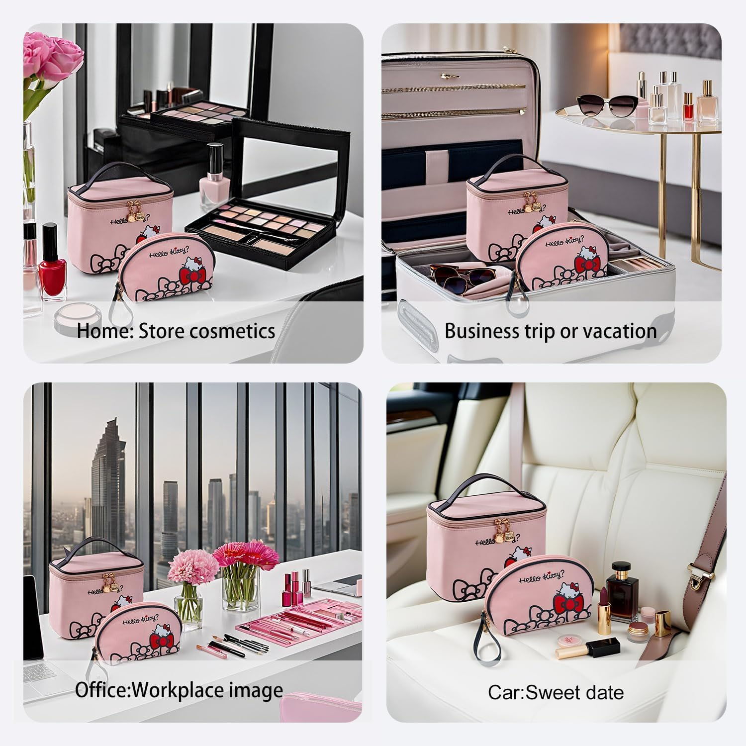 AmBealla Travel Makeup Bag Large Cosmetic Bags with Brush Holder, Pink Waterproof 2PCS Portable Cosmetic Case for Women, Toiletry Storage Bag for Skincare & Beauty Tools for Girls - Image 5