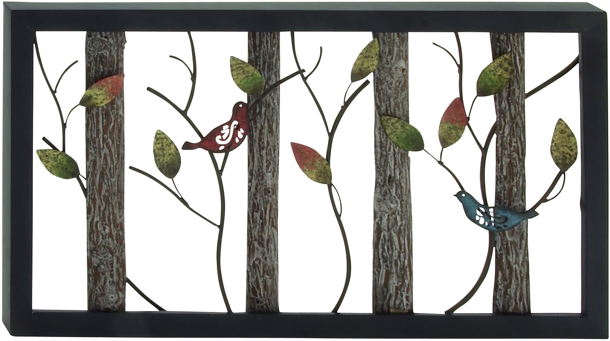 Metal Bird Home Wall Decor Wall Sculpture with Tree Branches and Colorful Leaves, Wall Art 36" x 2" x 20", Black