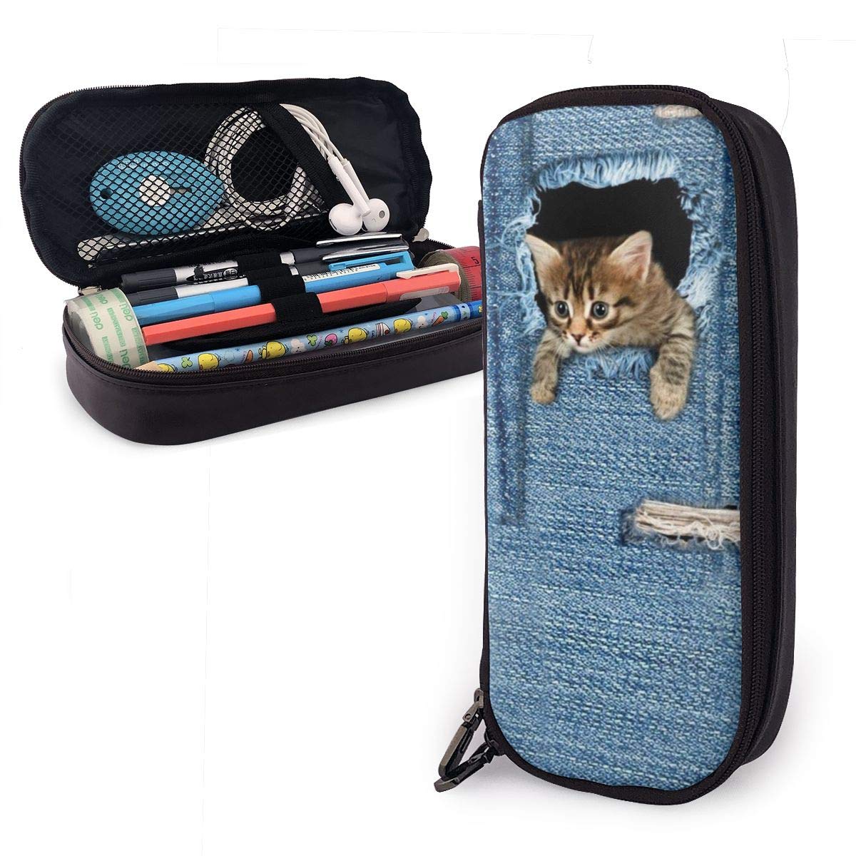 Amazon 牛仔猫 文具バッグ ペンケース ペンシルバッグ ペン箱 筆箱 化粧ポーチ 筆袋 文具ケース 収納バッグ 大容量 多機能 学生用 男女兼用 人気 文房具 オフィス用品 文房具 オフィス用品